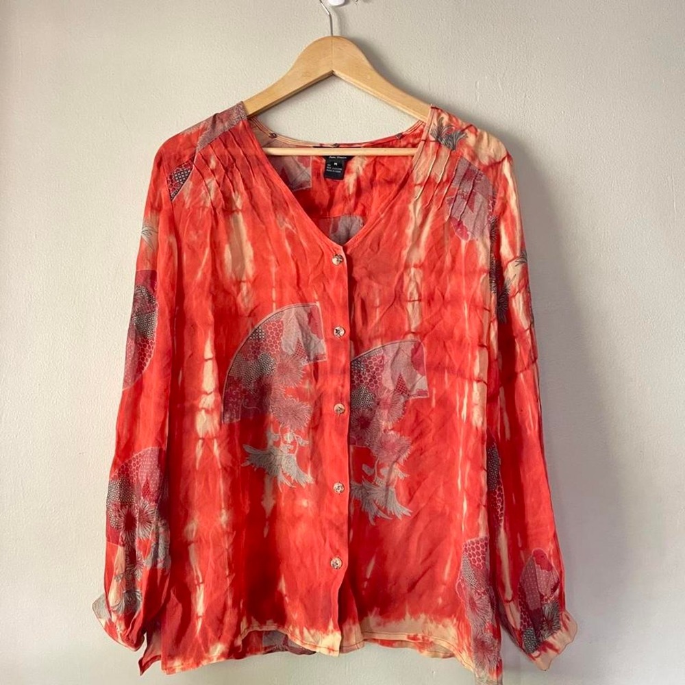Artisan Citron 100% Silk Hand Dyed Boho Blouse & Scarf Set - Picture 3 of 8